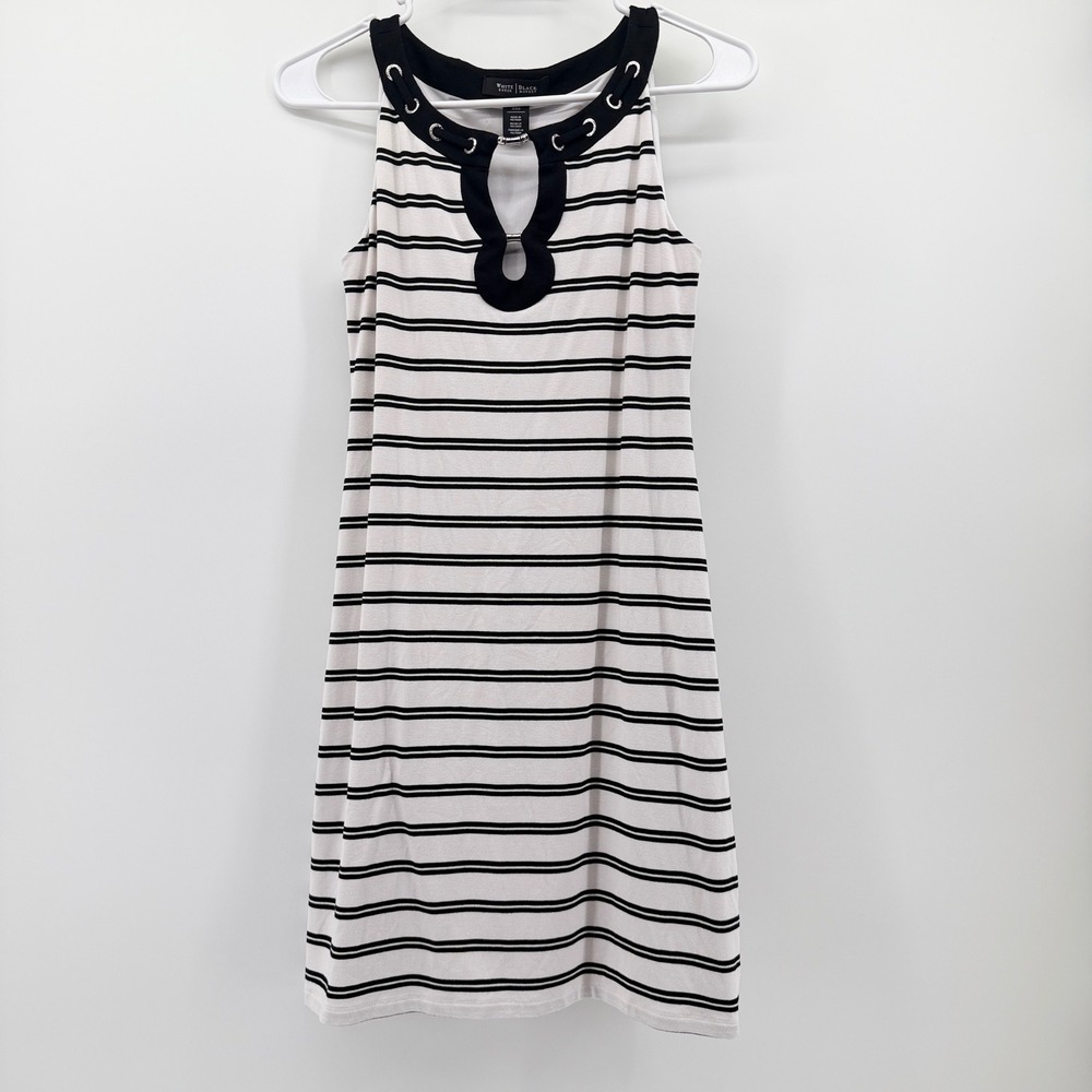 White House Black Market Striped Keyhole Grommet Dress XXS Black White Dress